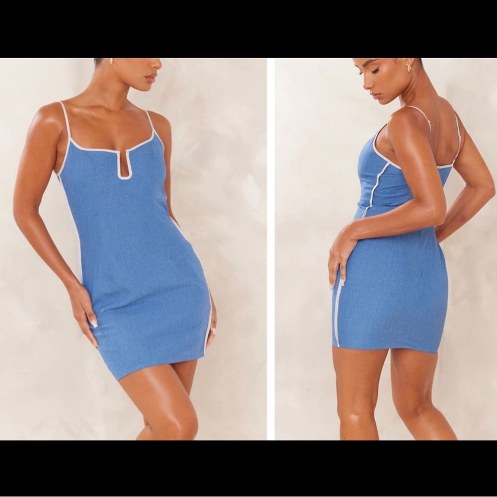 PLT Blue Linen Look Bodycon Dress - Picture 3 of 4
